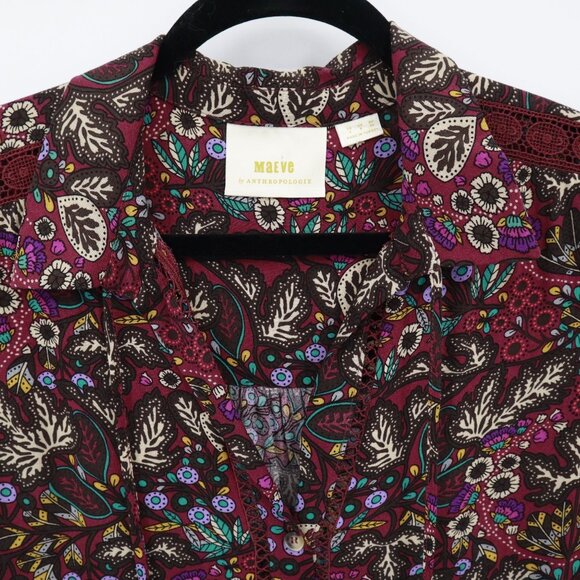 Maeve Janie Peasant Top Womens 2 Burgundy Boho Romantic Whimsical Artsy Flounce - Picture 9 of 16